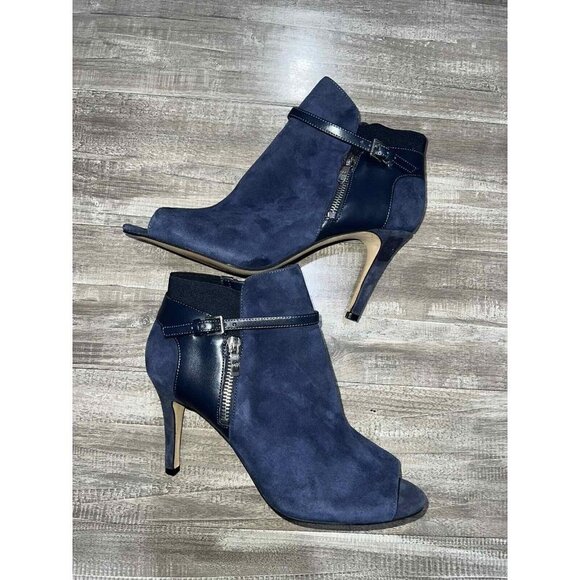 MARC FISHER Navy Blue suede peep toe boots Size 9M Leather Blue Navy Shoes - Picture 8 of 12